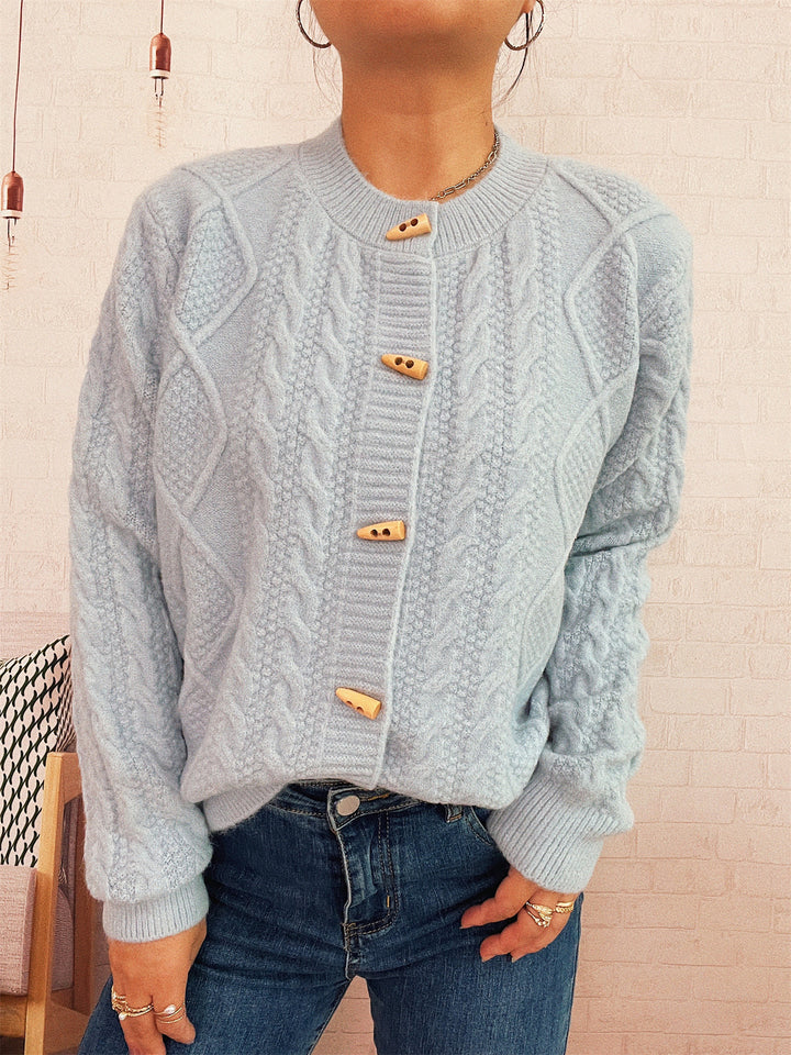 Damen Strickjacke mit dekorativen Knöpfen und strukturierter Webart Drune