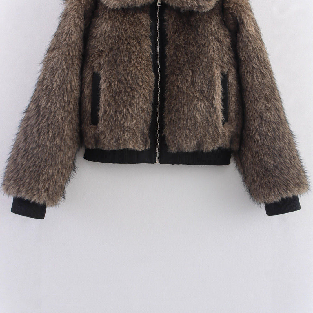 Damen modische Kunstpelzjacke mit asymmetrischem Schnitt Drune