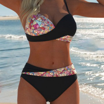 Damen Bandeau-Bikini mit hoch taillierten Höschen und lebhaftem Paisleymuster Drune