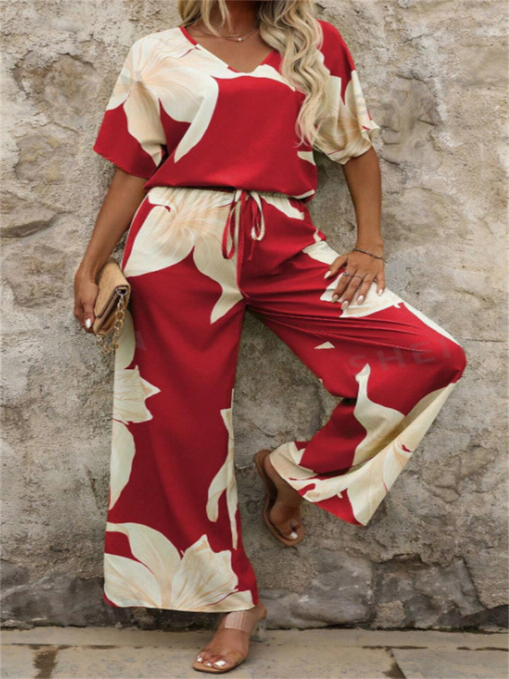 Damen entspanntes Jumpsuit mit floralem Design und elastischem Bund Drune