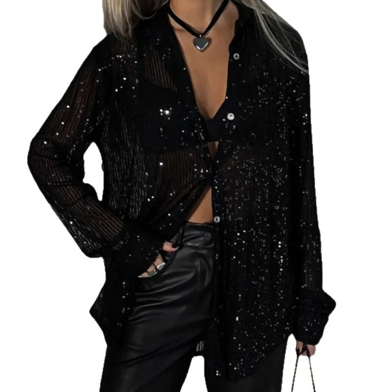 Damen Glitzerndes Oversized-Hemd mit Pailletten Drune