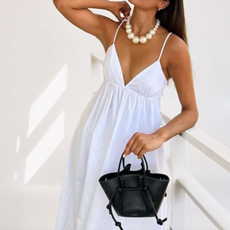 Damen Sommer Kleid mit tiefem V-Ausschnitt und lockerem Schnitt Drune