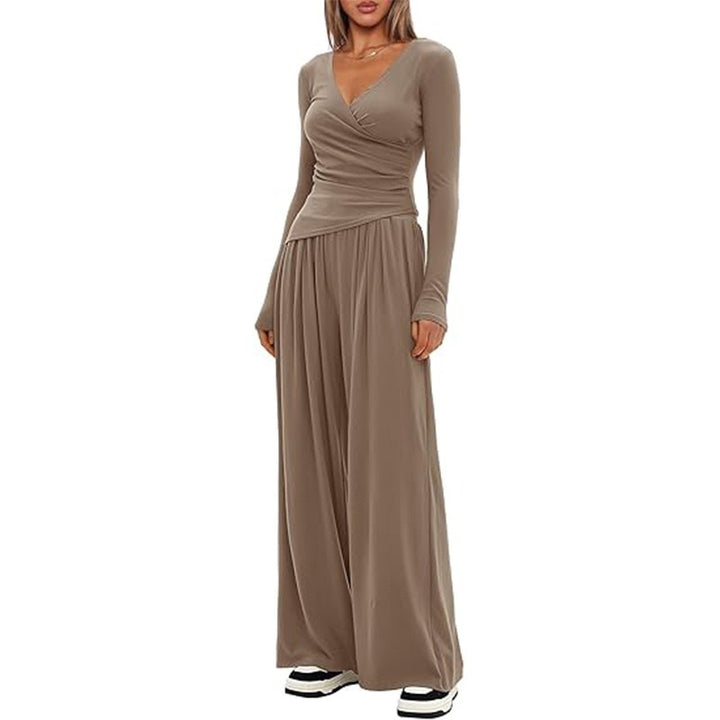 Damen Eleganter Wickel-Jumpsuit mit weitem Bein und modischen Details Drune