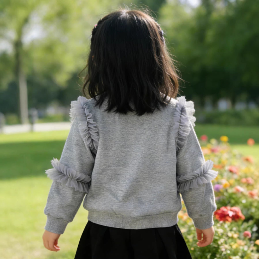 Mädchen Sweatshirt mit Rüschendetails und dekorativem Schleifenmotiv Drune