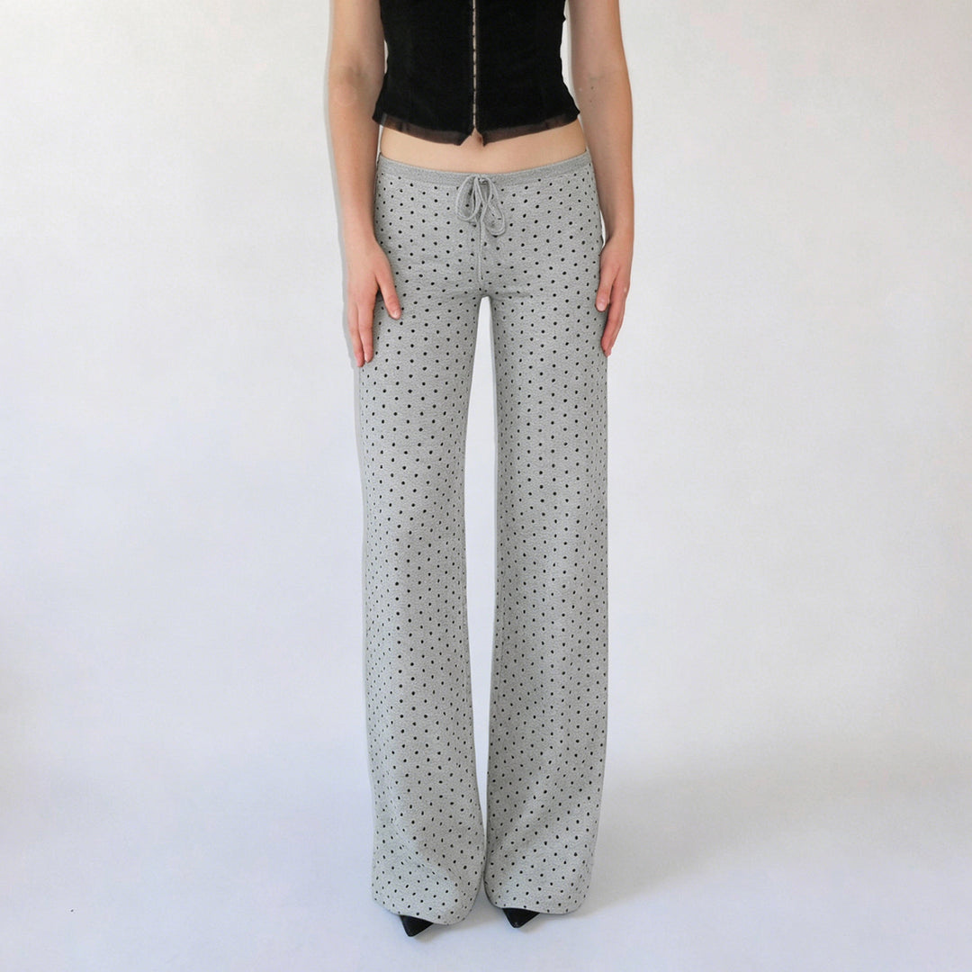 Damen nan gemütliche Highwaist-Loungehose mit weitem Schlag, elastischem Komfortbund, Kordelzug und dezentem Punkte-Print Drune