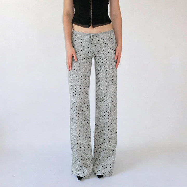 Damen nan gemütliche Highwaist-Loungehose mit weitem Schlag, elastischem Komfortbund, Kordelzug und dezentem Punkte-Print Drune