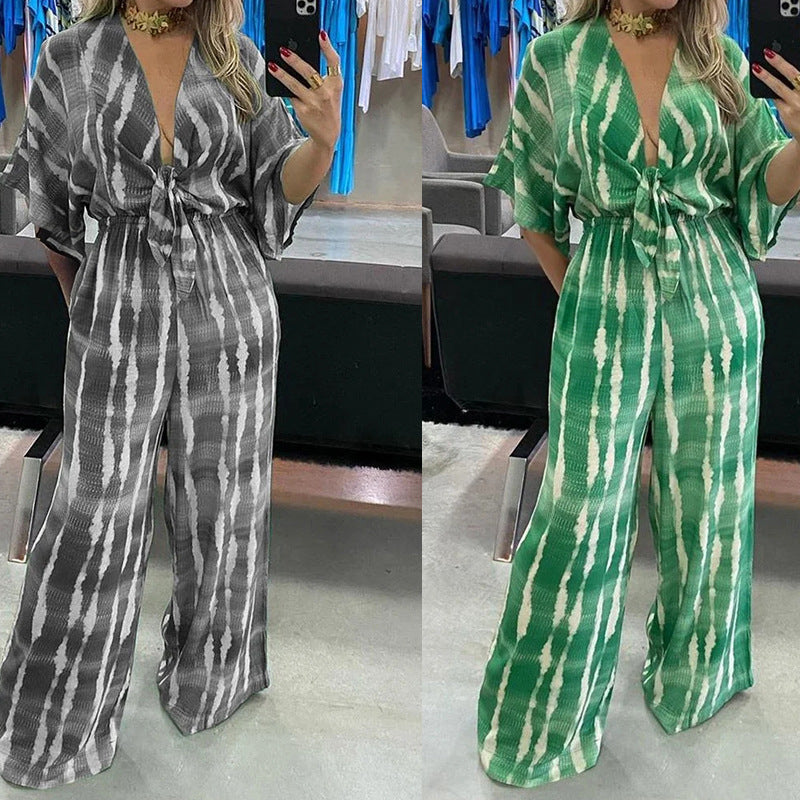 Damen Jumpsuit mit eleganten Kimono-Ärmeln und taillierbarem Bindegürtel Drune