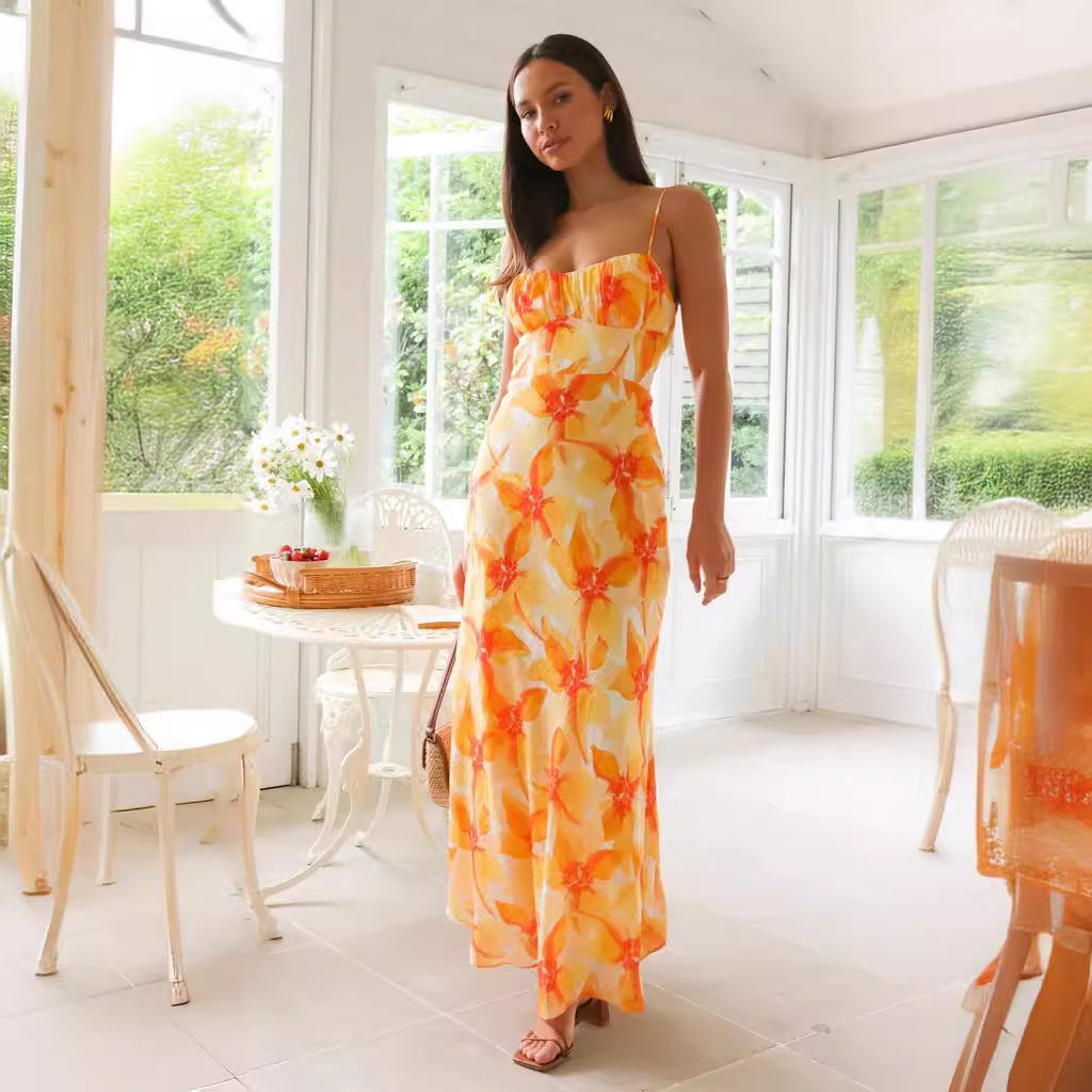 Damen Maxikleid mit elegantem Raffdesign und unterstützenden Spaghettiträgern Drune