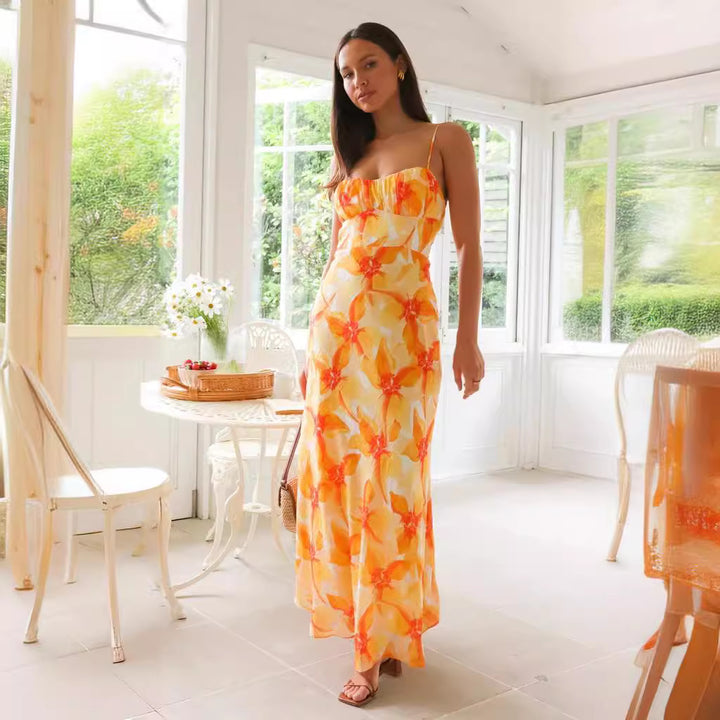 Damen Maxikleid mit elegantem Raffdesign und unterstützenden Spaghettiträgern Drune