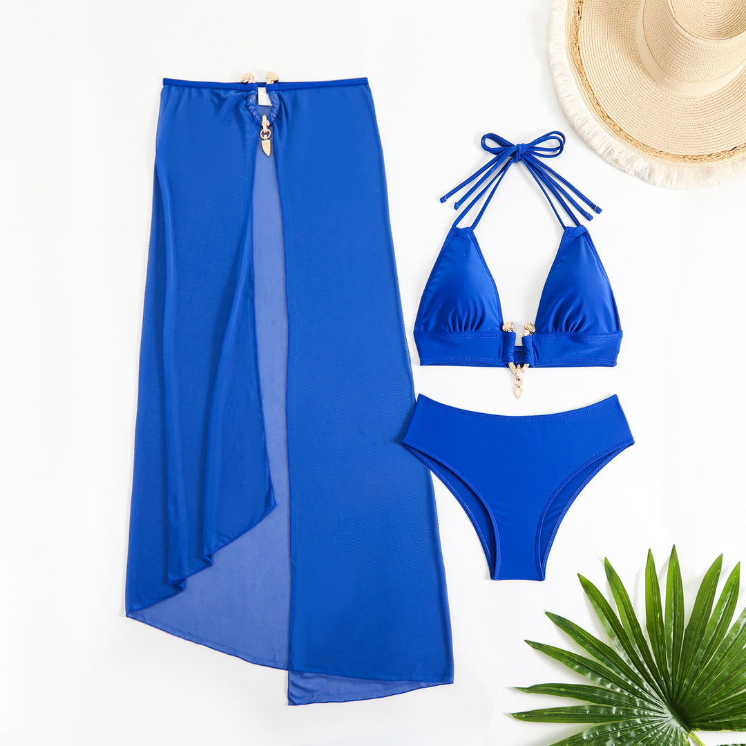 Damen Stilvolles Bikini-Set mit transparentem Strandrock Drune