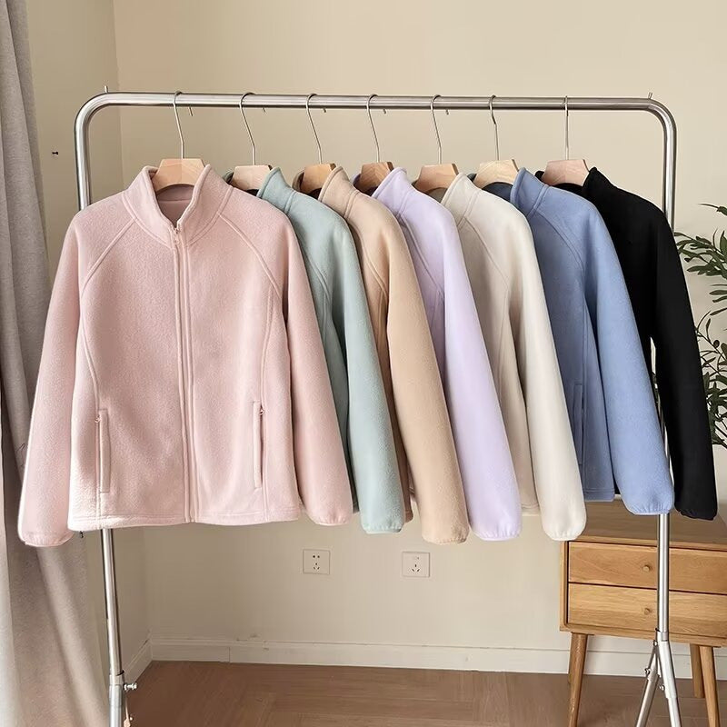 Damen kuschelige Fleecejacke mit hohem Kragen Drune