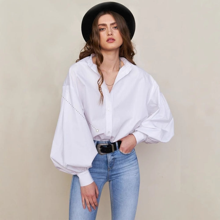 Damen Oversized Bluse mit ballonförmigen Ärmeln und komfortabler Passform Drune