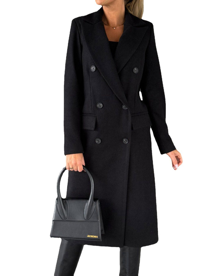 Damen Eleganter doppelreiheriger Mantel mit Seitentaschen und schmalem Schnitt Drune