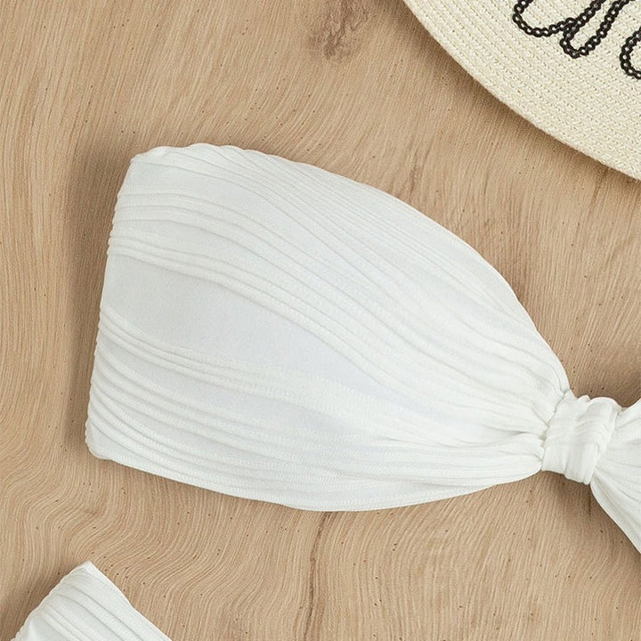 Damen Bandeau-Bikini mit modischer Raffung und hoch geschnittenem Slip Drune