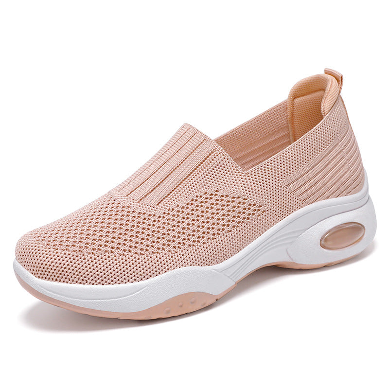 Damen nan nahtloser Strick-Slipper mit erhöhtem Plateau-Luftdämpfer und ergonomischer Fersenstütze Drune