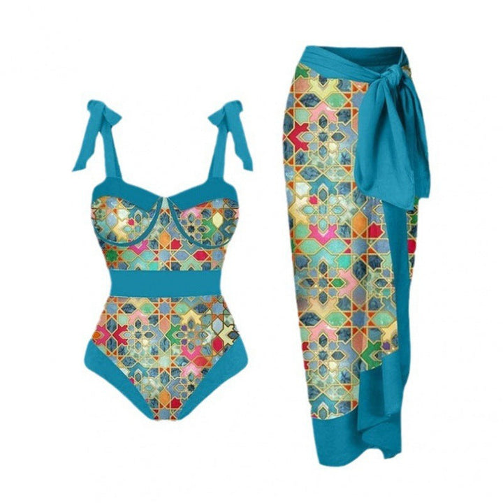 Damen Bikini-Set mit floralem Design und elegantem Überrock Drune