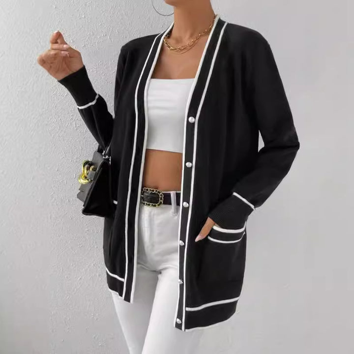 Damen Luxuriöse Strickjacke mit kontrastierenden Säumen Drune
