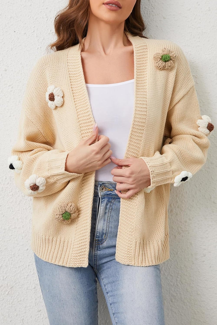 Damen Strickjacke mit Blumenapplikationen Drune