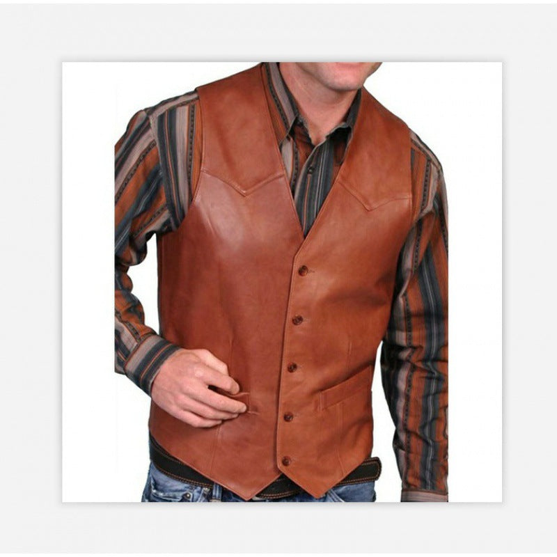 Herren nan taillierte Lederweste mit Western-Details, V-Ausschnitt und zwei Eingrifftaschen Drune