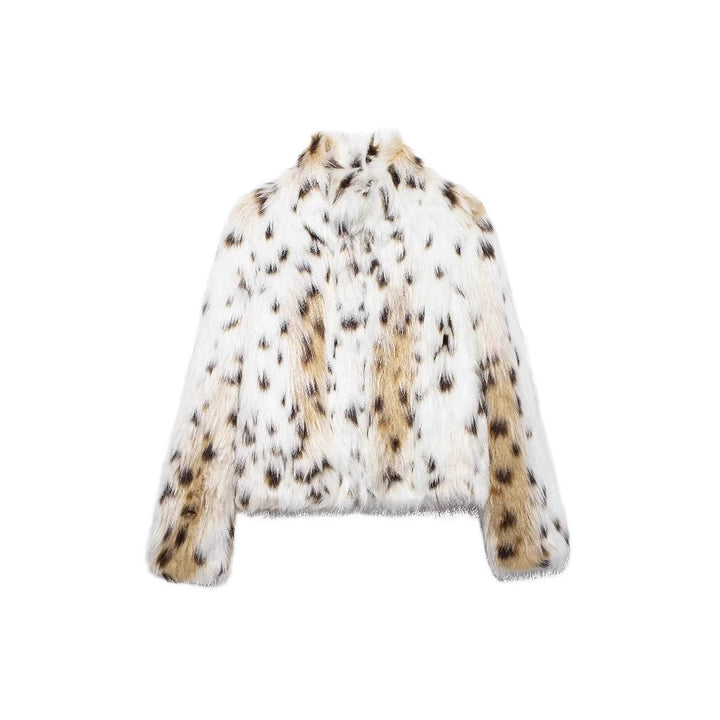 Damen Flauschige Leopardenmuster Kunstpelzjacke Drune