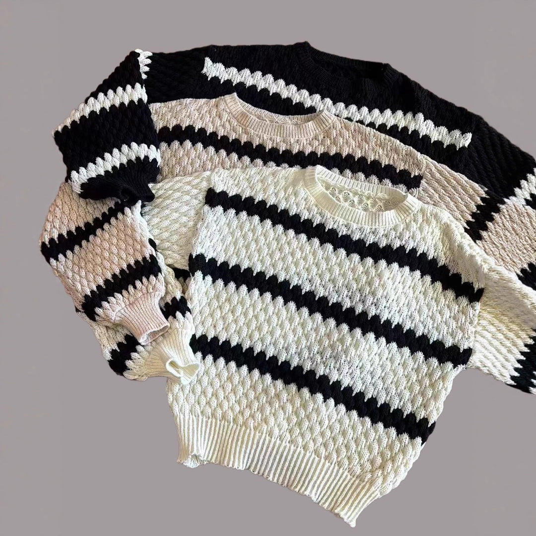 Damen Grobstrickpullover mit auffälligem Wellenmuster und lässigem Schnitt Drune