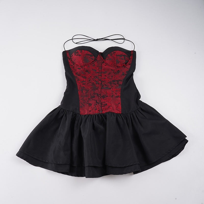 Damen Spitzen-Cocktailkleid mit raffiniertem Bustier-Oberteil und voluminösem Rock Drune