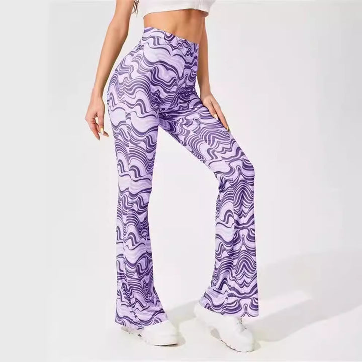 Damen hoch taillierte Hosen im modernen Wellenmuster Drune