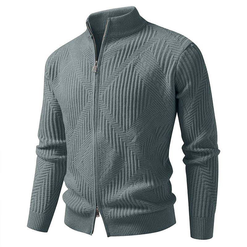 Herren nan Reißverschluss-Cardigan mit geometrischem Fischgrätstrick und Stehkragen Drune
