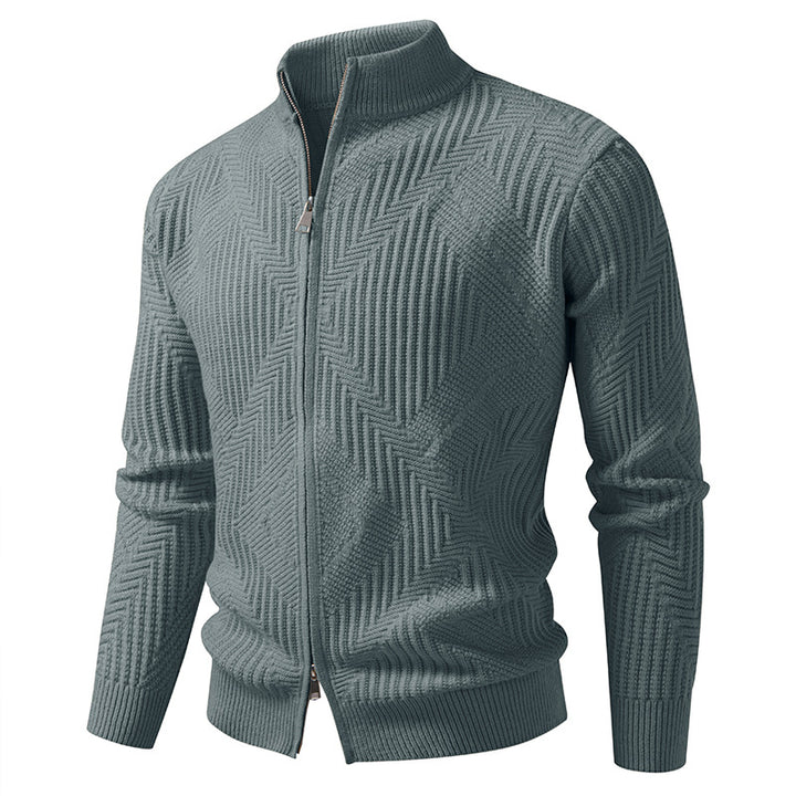 Herren nan Reißverschluss-Cardigan mit geometrischem Fischgrätstrick und Stehkragen Drune