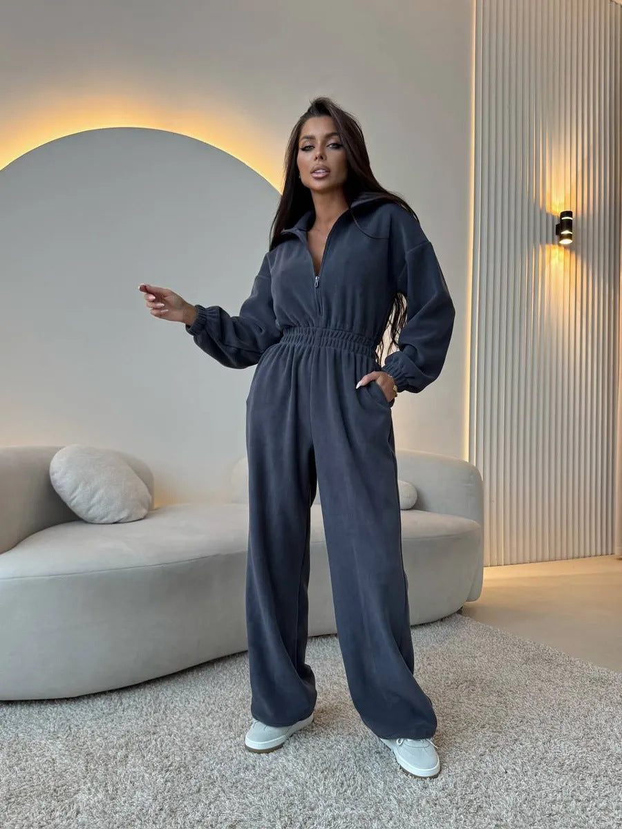 Damen Sportlicher Jumpsuit mit High-Waist Bund und verdecktem Reißverschluss Drune