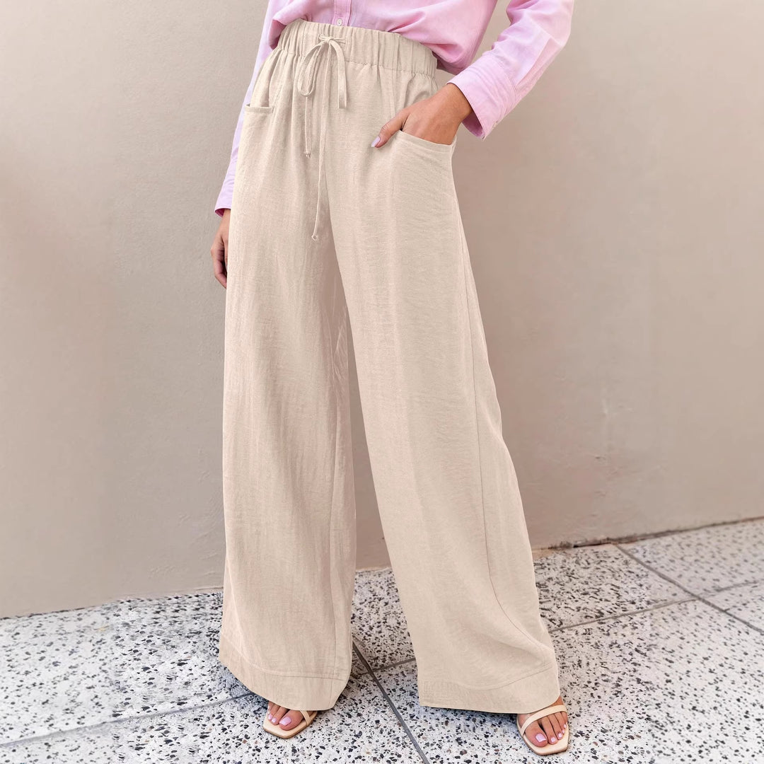 Damen Weit geschnittene Sommerhose mit elastischem Bund und frontalen Taschen Drune