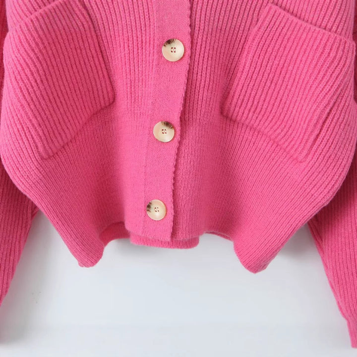 Damen Kuschelige Strickjacke mit Kapuze und Knopfverschluss Drune