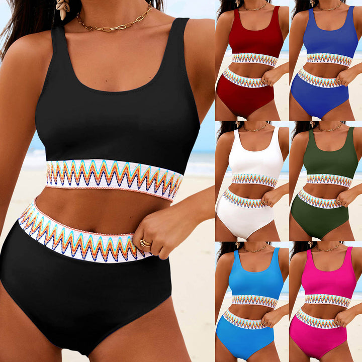 Damen Hoch tailliertes Bikini-Set mit modischem gestreiftem Bund Drune