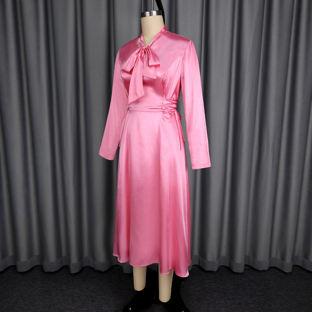 Damen Elegantes Midikleid mit Raffinierter Schleifenbindung Drune