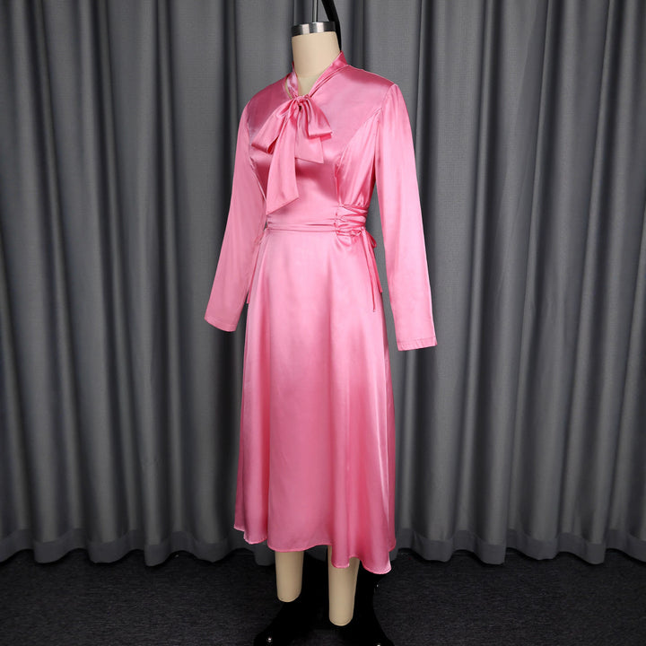 Damen Elegantes Midikleid mit Raffinierter Schleifenbindung Drune