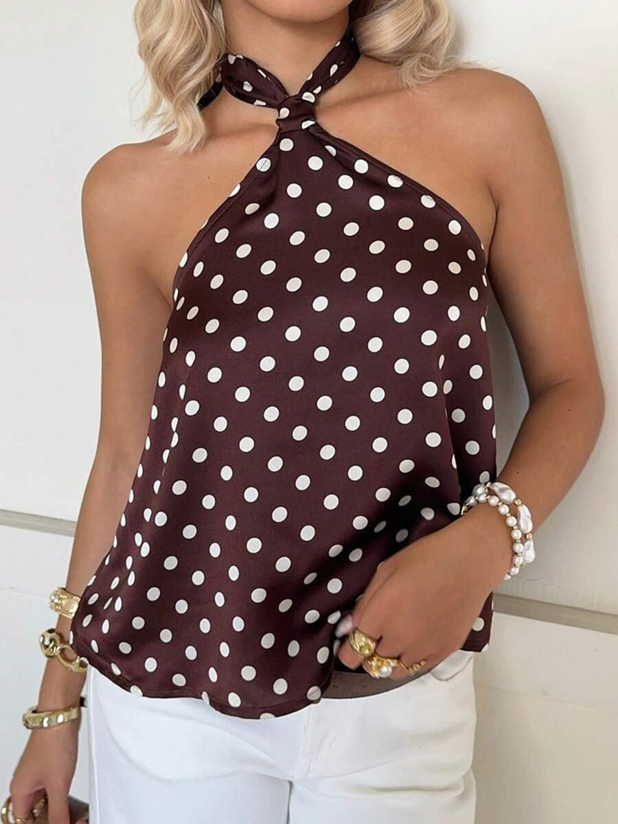 Damen Elegantes Top mit einem schulterfreien Design und verspieltem Punkte-Muster Drune