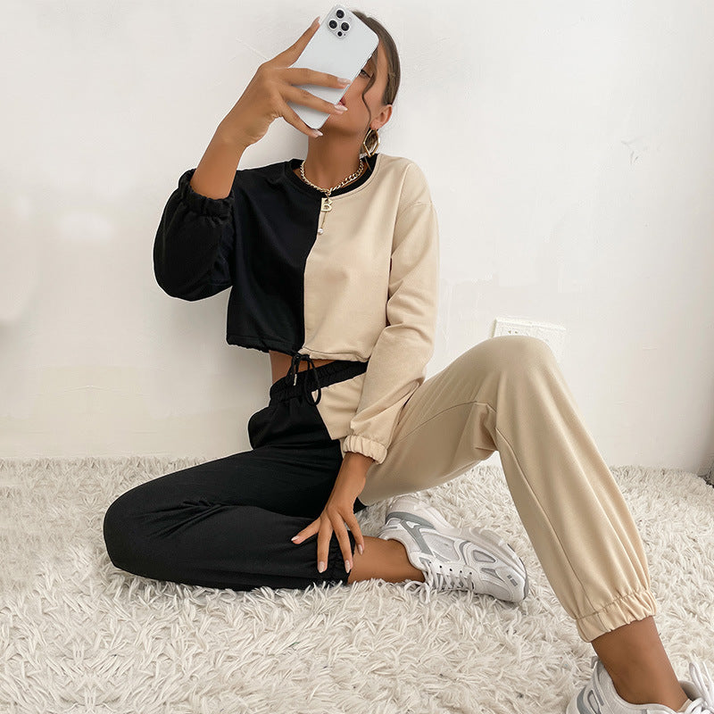Damen Sportliches Freizeit-Set mit kreativem Farbblock-Design Drune