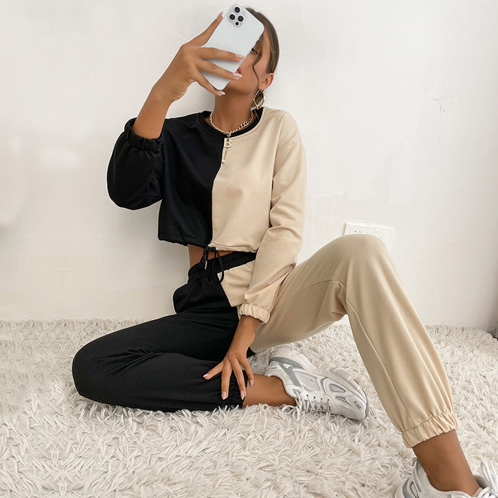 Damen Sportliches Freizeit-Set mit kreativem Farbblock-Design Drune