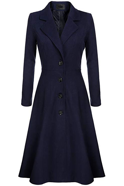 Damen Eleganter Wollmantel mit tailliertem Schnitt und langen Ärmeln Drune