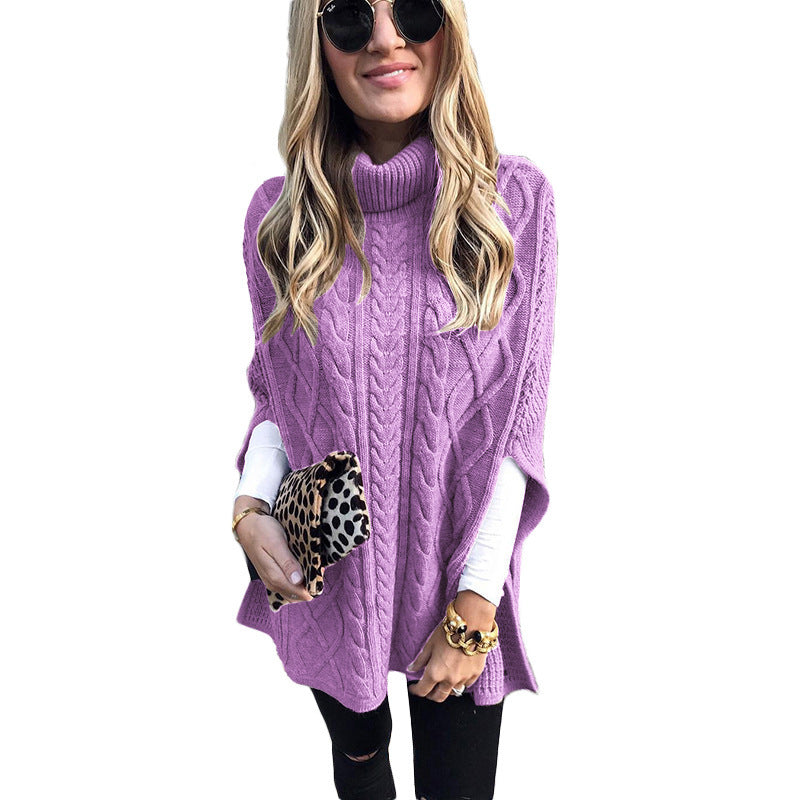 Damen Strickponcho mit hohem Kragen Drune