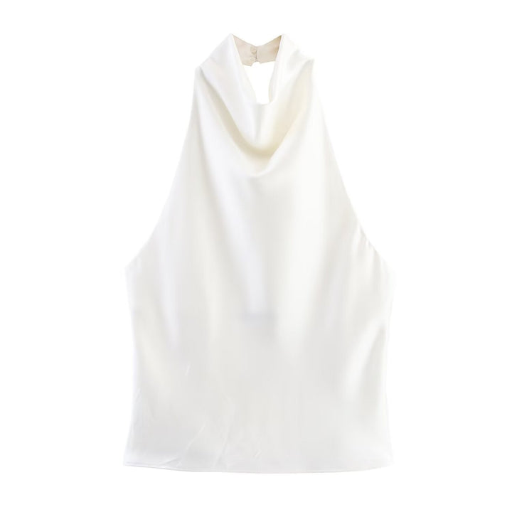 Damen elegantes Haltertop mit fließendem Schnitt und dekorativen Details Drune