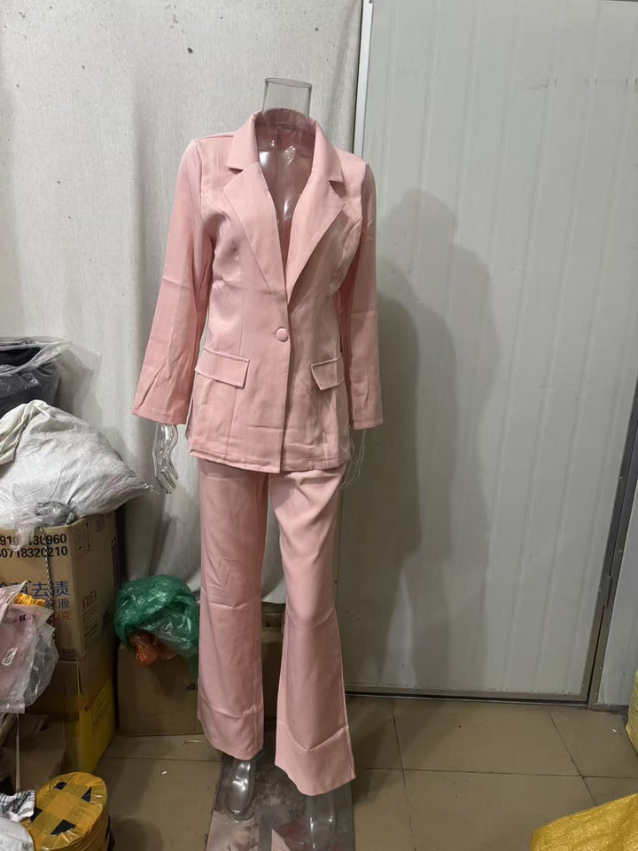 Damen nan eleganter Longline-Blazer mit tiefem V-Ausschnitt und weitem Palazzo-Hosenanzug Drune