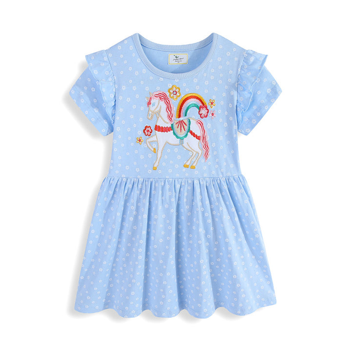 Mädchen Sommerkleid mit niedlichem Einhornmotiv und Rüschendetails Drune