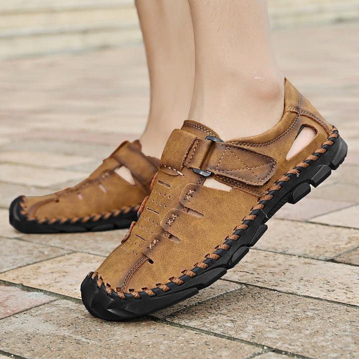 Herren Bequeme Leder-Sandalen mit verstellbarem Klettverschluss Drune