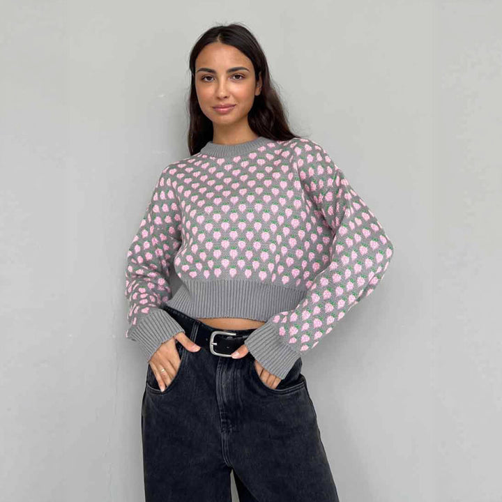 Damen modischer cropped Pullover mit floralem Muster Drune