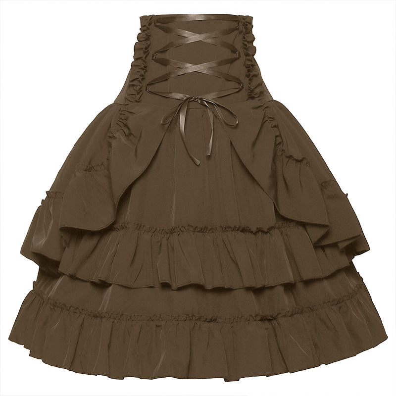 Damen nan gestufter Gothic-Lolita Tellerrock mit hochgeschnittener Schnürtaillenbesatz Drune