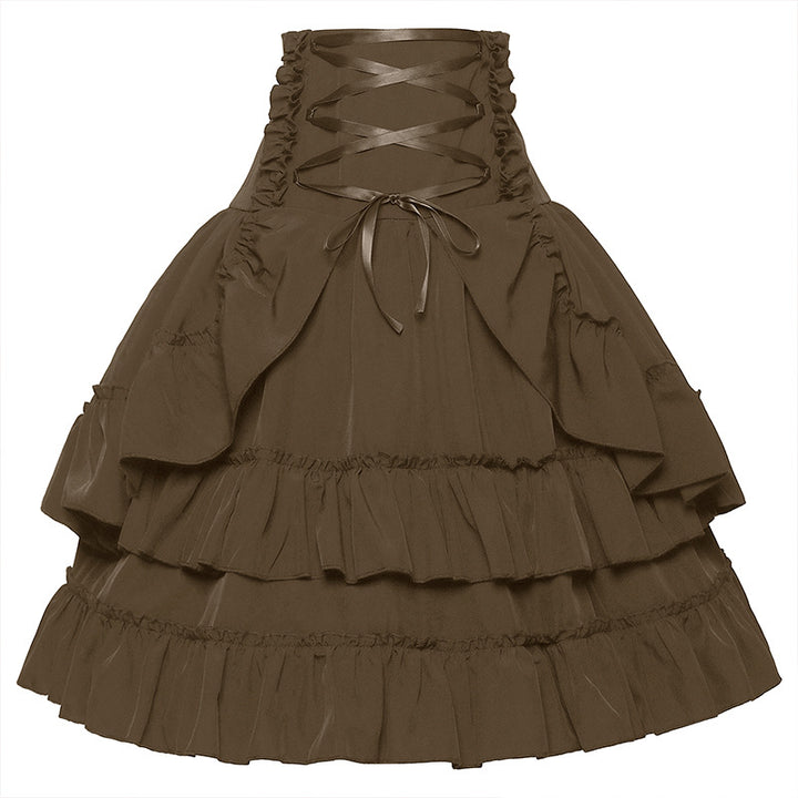 Damen nan gestufter Gothic-Lolita Tellerrock mit hochgeschnittener Schnürtaillenbesatz Drune