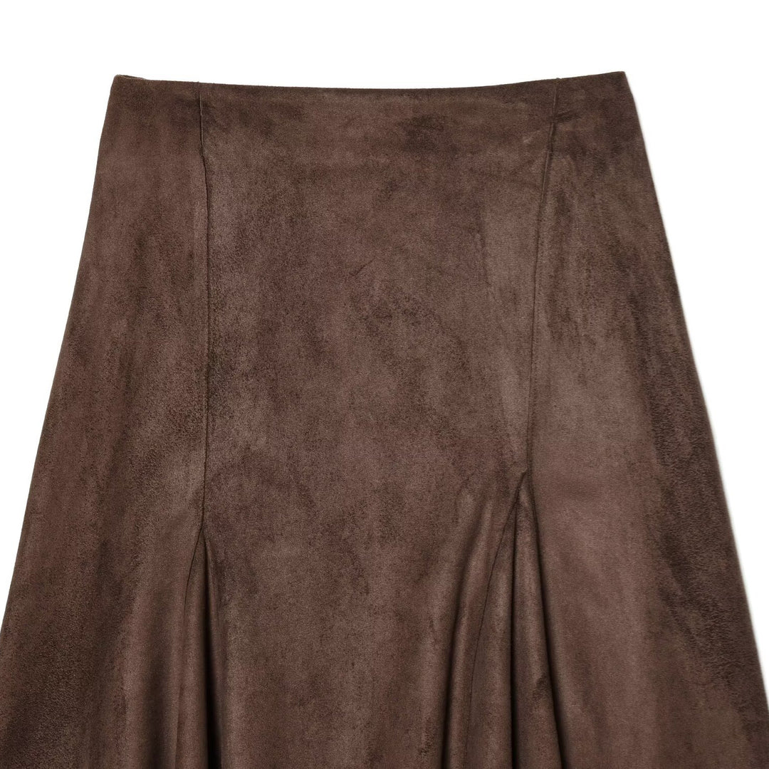 Damen A-linien Rock aus weichem Wildlederimitat mit elegantem Fall Drune