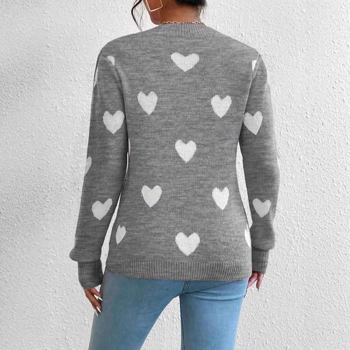 Damen Strickpullover mit herzförmigem Muster und hohem Kragen Drune
