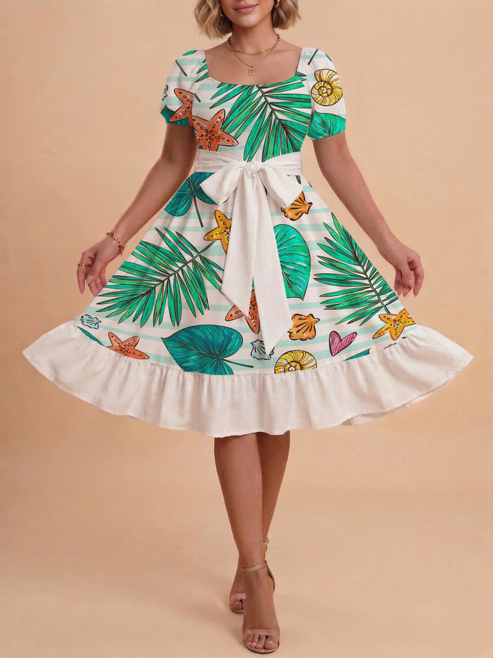 Damen Kleid mit tailliertem Schnitt und verspieltem Blumenmuster Drune